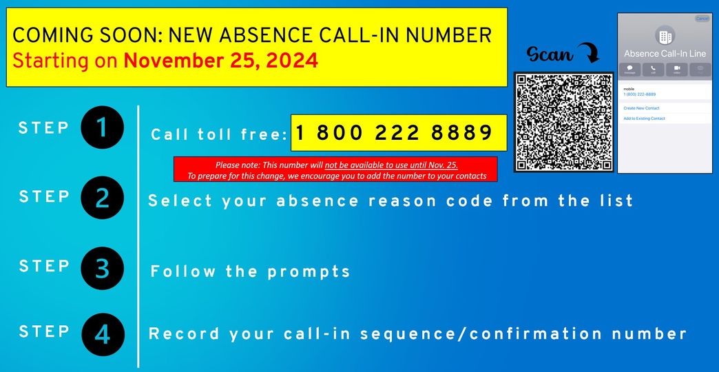 New Absence Call in Number Starts Nov 25 2024 Unifor Local 88