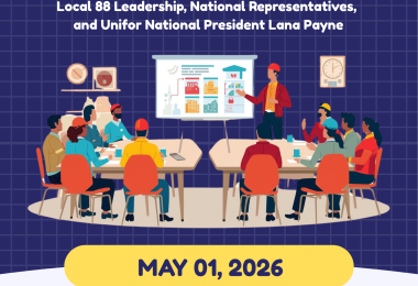 Inviting members to a town hall meeting at the local union hall May 1, 2026 1-3pm